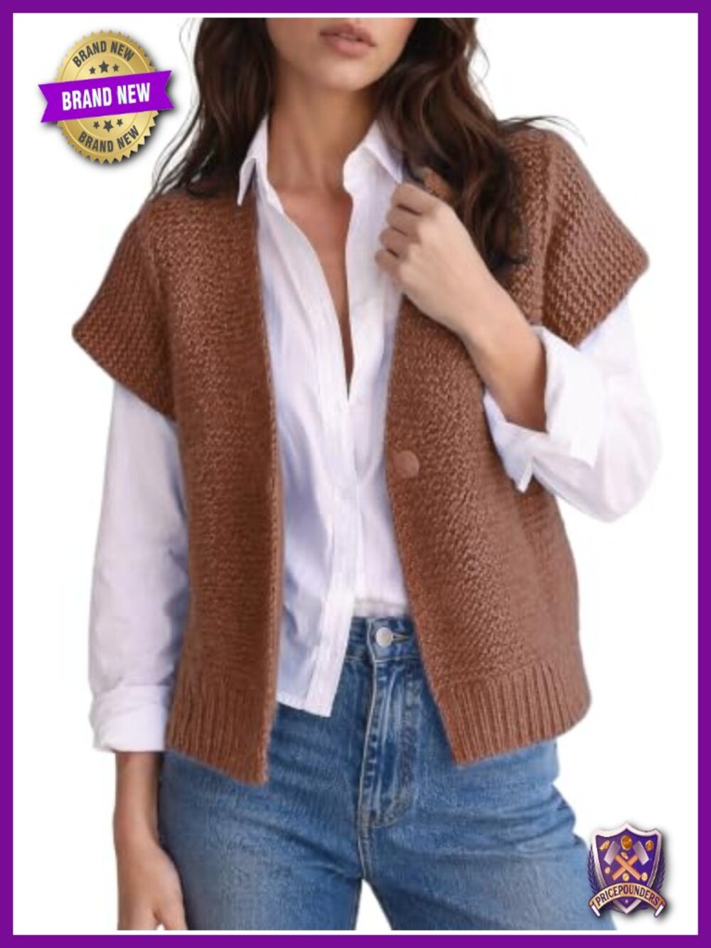 Womens V Neck Cropped Sweater Vest Short Sleeve Knit Cardigan